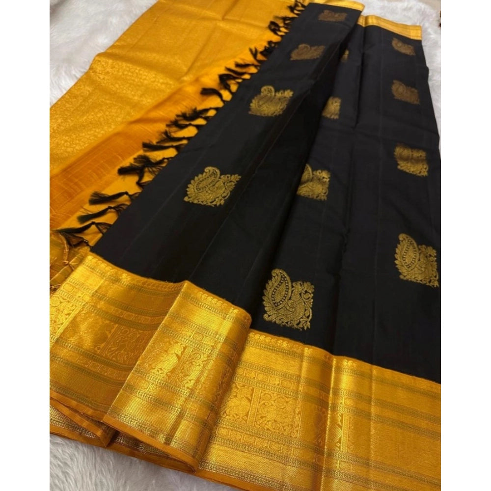 Women'S Silk Printed Saree With Unstitched Blouse 5.5Mtr (Blac