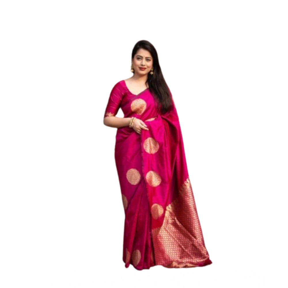 Women's Silk Printed Saree With Unstitched Blouse 5.5Mtr (Pink) - VANSHELLE