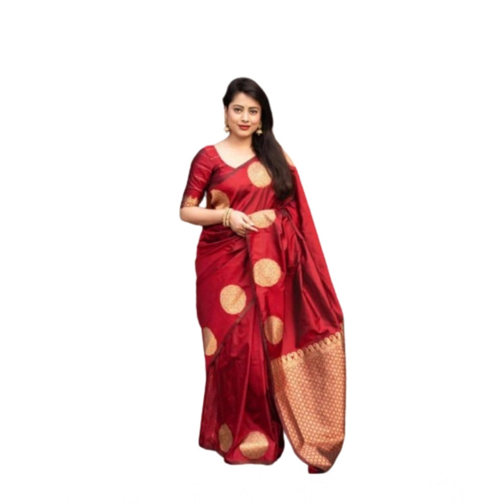 Women's Silk Printed Saree With Unstitched Blouse 5.5Mtr (Red) - VANSHELLE