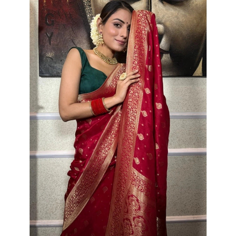 Women's Silk Printed Saree With Unstitched Blouse 5.5Mtr (Red) - VANSHELLE