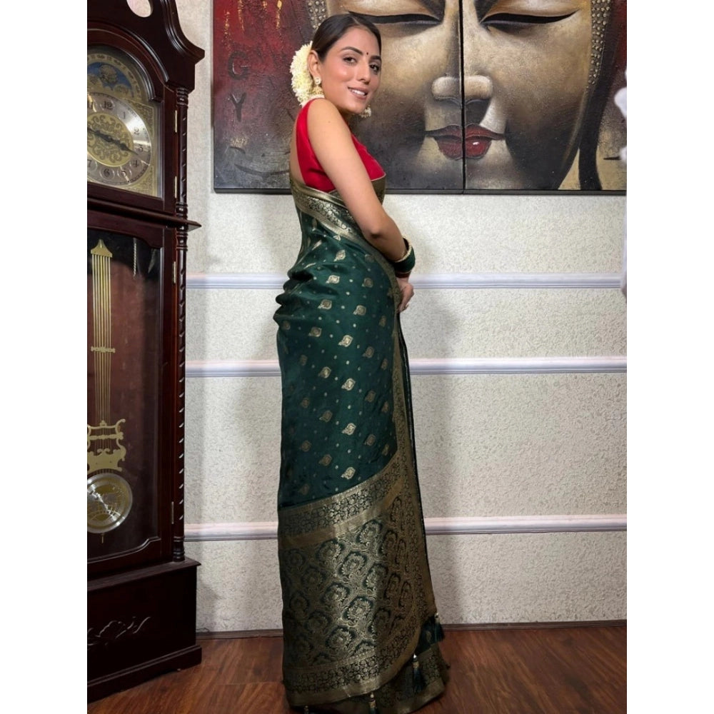 Women's Silk Printed Saree With Unstitched Blouse 5.5Mtr (Green) - VANSHELLE