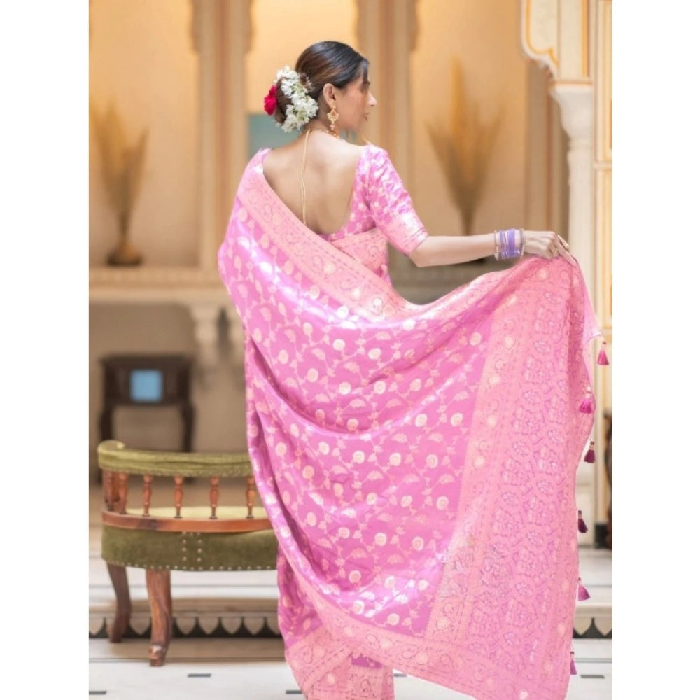 Women's Silk Printed Saree With Unstitched Blouse 5.5Mtr (Pink) - VANSHELLE