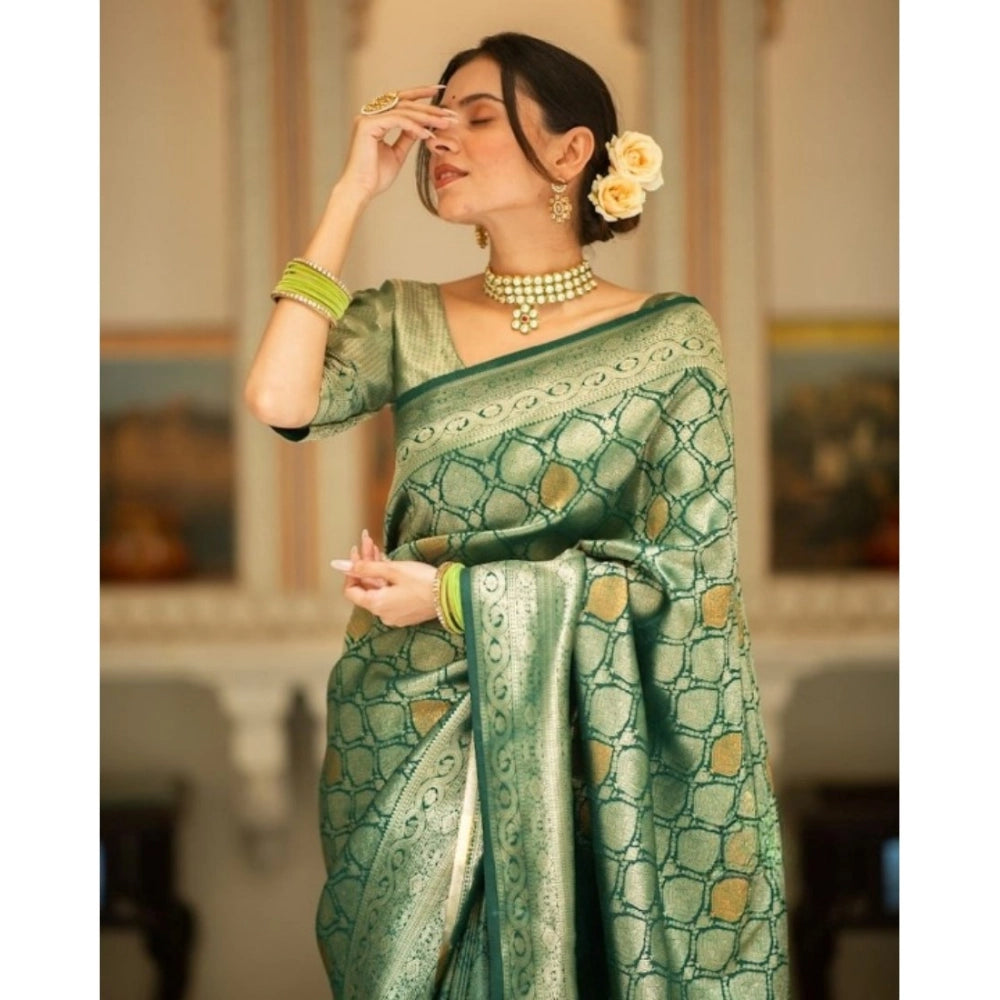 Women's Silk Printed Saree With Unstitched Blouse 5.5Mtr (Green) - VANSHELLE