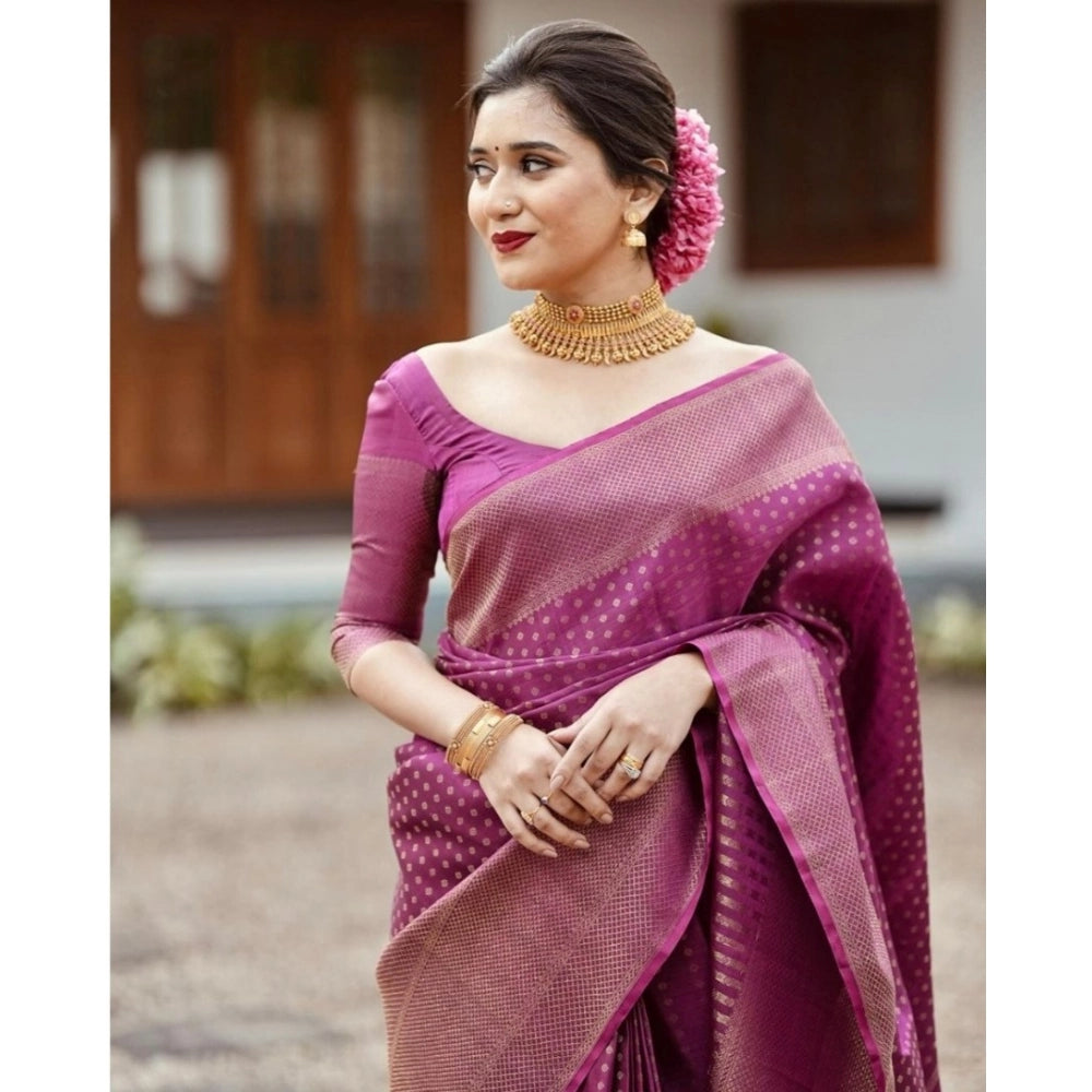 Women's Silk Printed Saree With Unstitched Blouse 5.5Mtr (Purple) - VANSHELLE