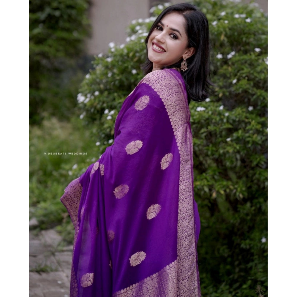 Women's Silk Printed Saree With Unstitched Blouse 5.5Mtr (Purple) - VANSHELLE