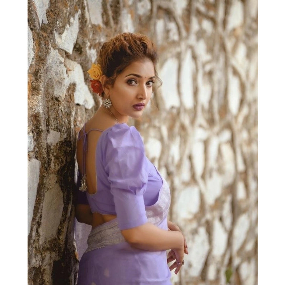 Women's Cotton Printed Saree With Unstitched Blouse 5.5Mtr (Lavender) - VANSHELLE