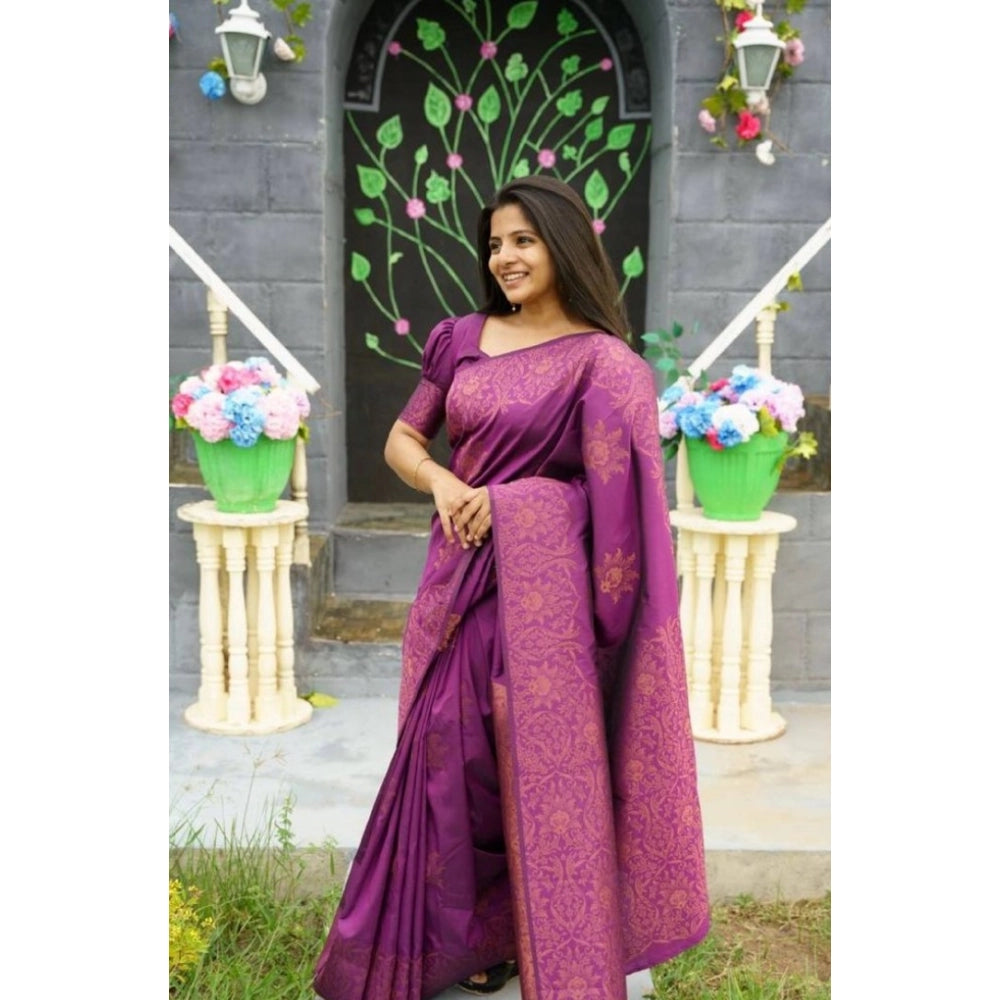 Women's Silk Printed Saree With Unstitched Blouse 5.5Mtr (Purple) - VANSHELLE