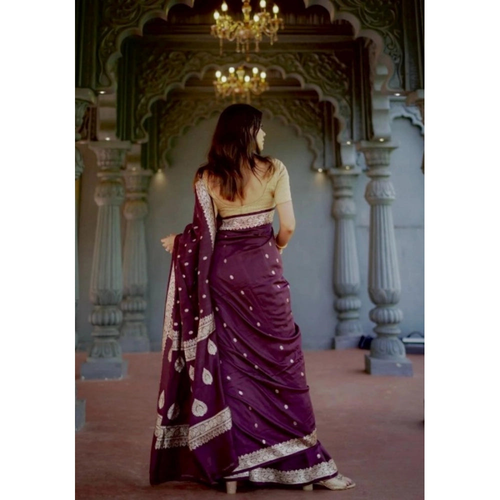 Women's Cotton Printed Saree With Unstitched Blouse 5.5Mtr (Purple) - VANSHELLE
