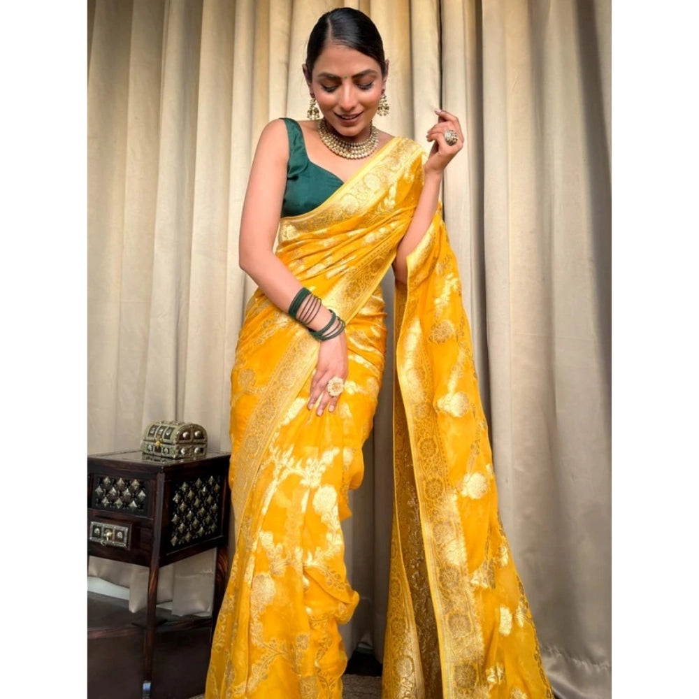 Women'S Silk Printed Saree With Unstitched Blouse 5.5Mtr (Gold
