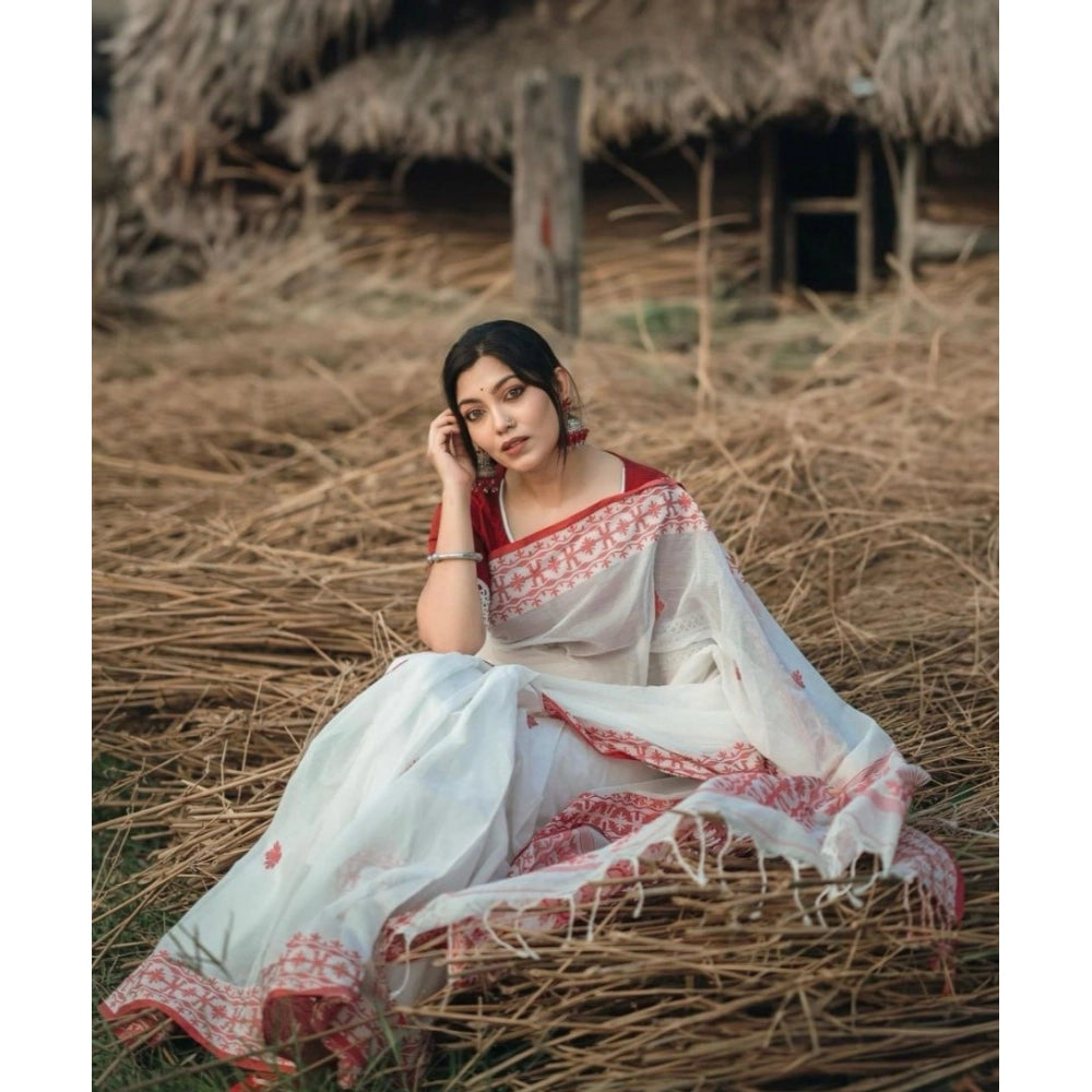 Women'S Cotton Printed Saree With Unstitched Blouse 5.5Mtr (Wh