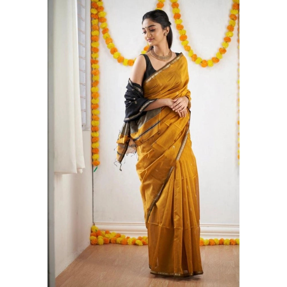 Women's Cotton Printed Saree With Unstitched Blouse 5.5Mtr (Yellow) - VANSHELLE