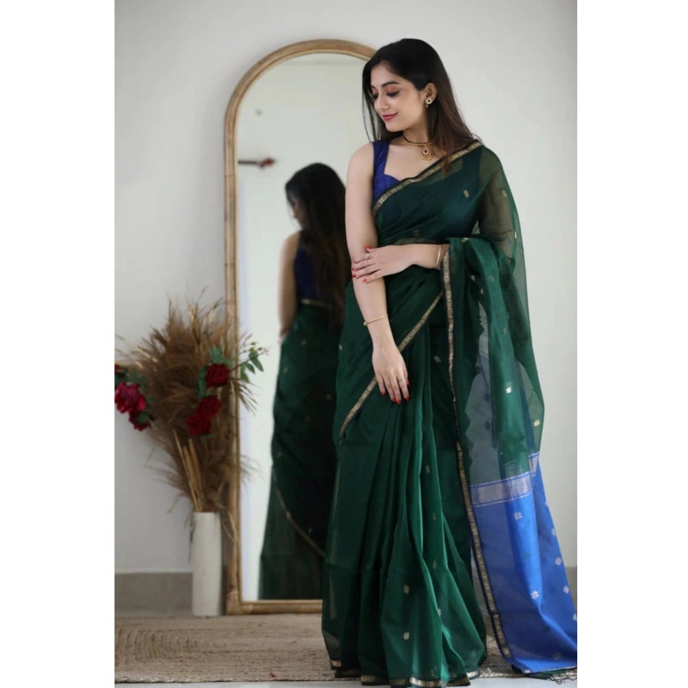 Women's Cotton Printed Saree With Unstitched Blouse 5.5Mtr (Green) - VANSHELLE