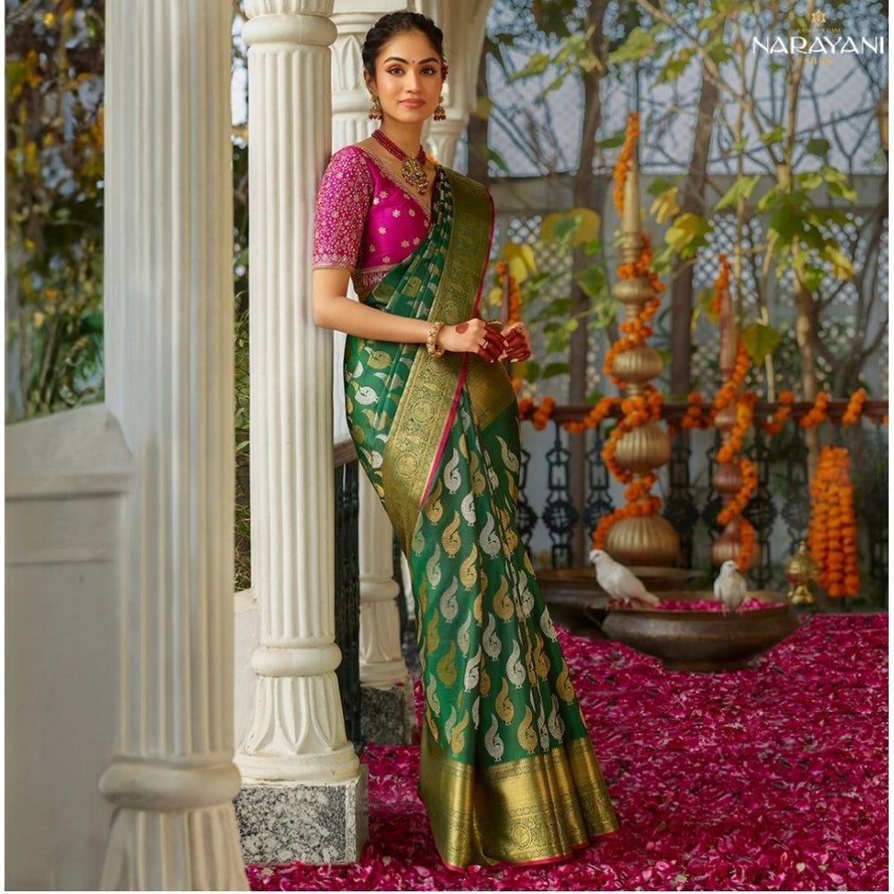 Women's Silk Printed Saree With Unstitched Blouse 5.5Mtr (Green) - VANSHELLE