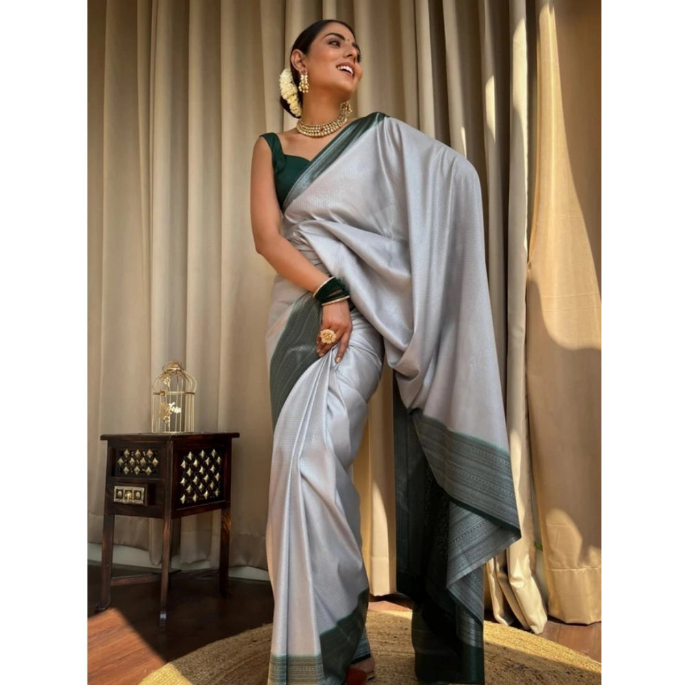 Women's Silk Printed Saree With Unstitched Blouse 5.5Mtr (Grey) - VANSHELLE