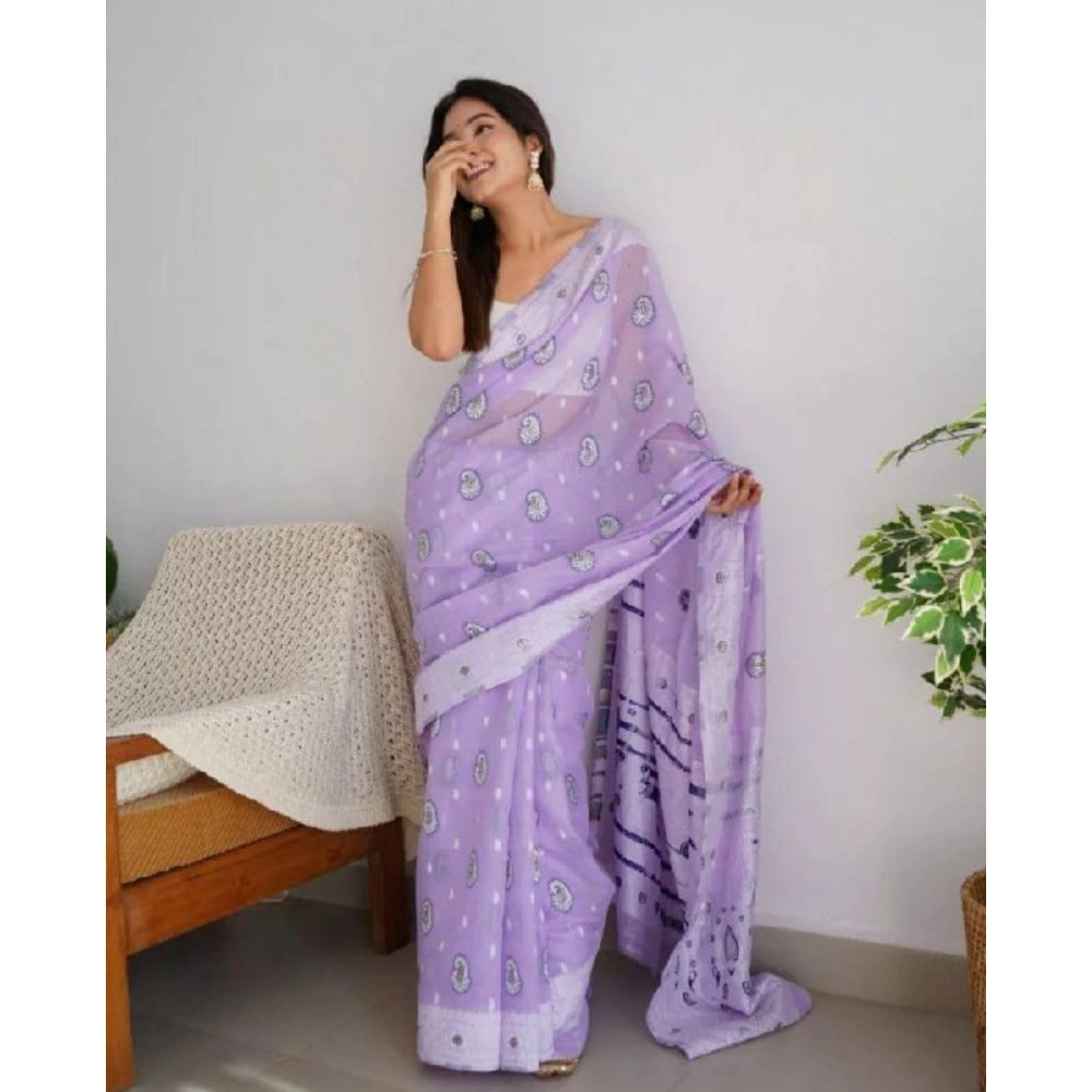 Women'S Cotton Printed Saree With Unstitched Blouse 5.5Mtr (La