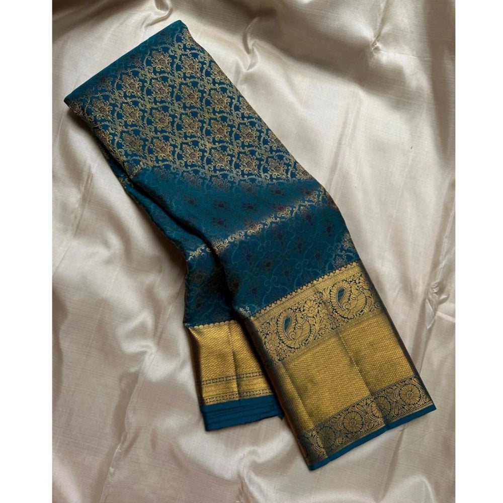 Women'S Silk Printed Saree With Unstitched Blouse 5.5Mtr (Rama