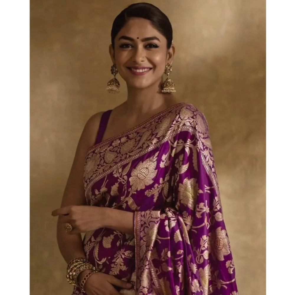 Women's Silk Printed Saree With Unstitched Blouse 5.5Mtr (Purple) - VANSHELLE