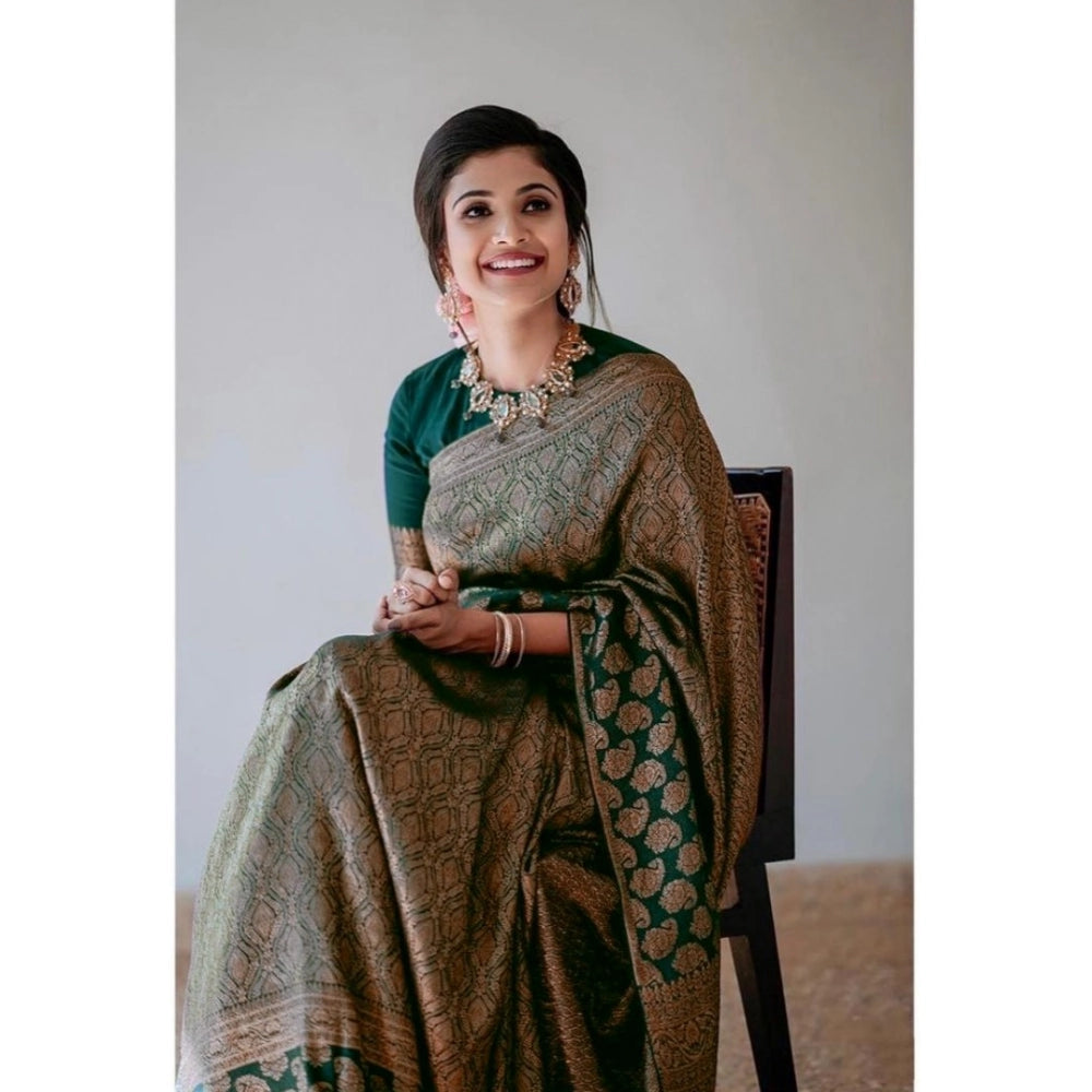 Women's Silk Printed Saree With Unstitched Blouse 5.5Mtr (Green) - VANSHELLE