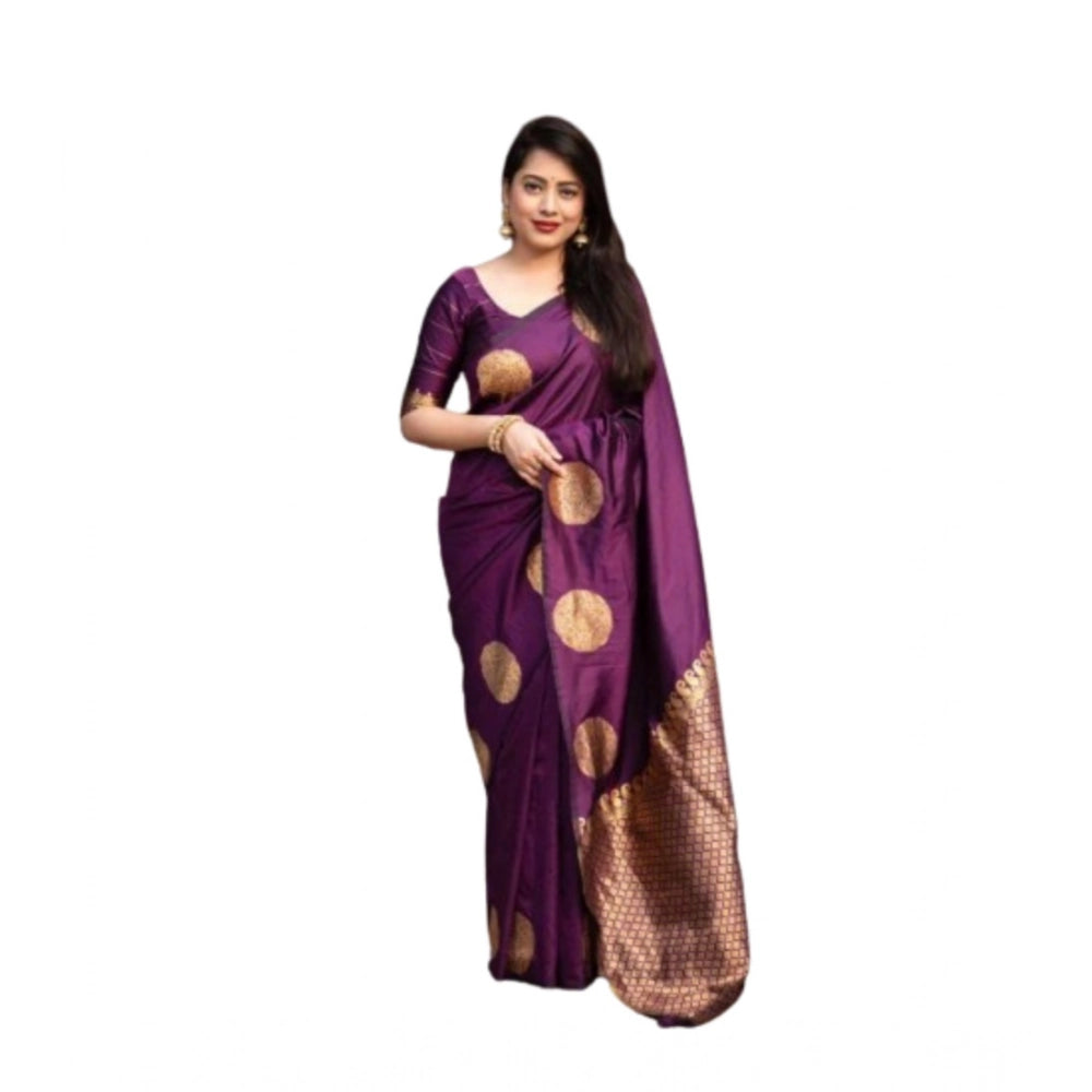 Women's Silk Printed Saree With Unstitched Blouse 5.5Mtr (Wine) - VANSHELLE