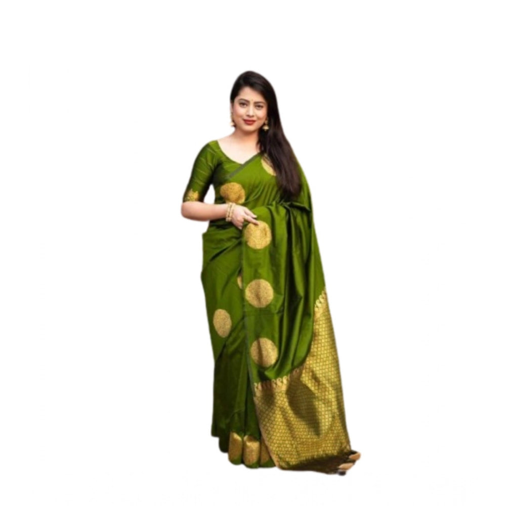 Women's Silk Printed Saree With Unstitched Blouse 5.5Mtr (Green) - VANSHELLE