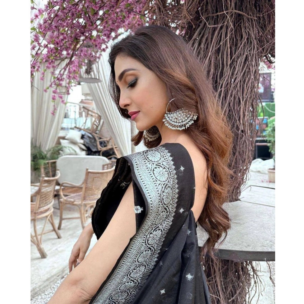 Women's Silk Printed Saree With Unstitched Blouse 5.5Mtr (Black) - VANSHELLE