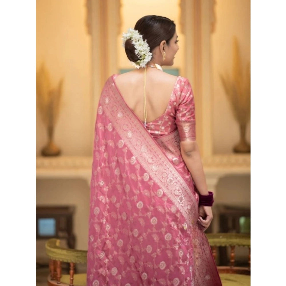 Women's Silk Printed Saree With Unstitched Blouse 5.5Mtr (Peach) - VANSHELLE