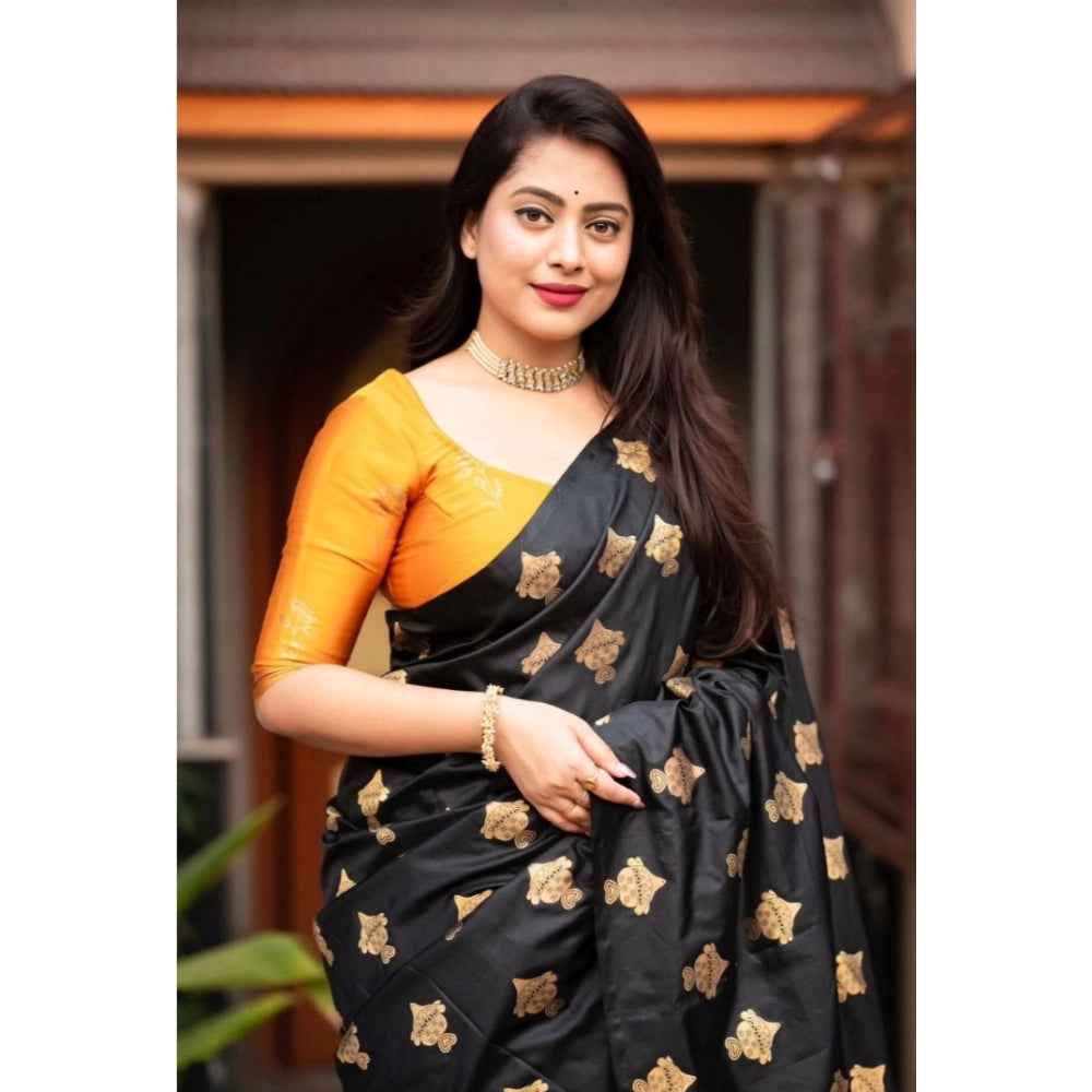 Women's Silk Printed Saree With Unstitched Blouse 5.5Mtr (Yellow) - VANSHELLE