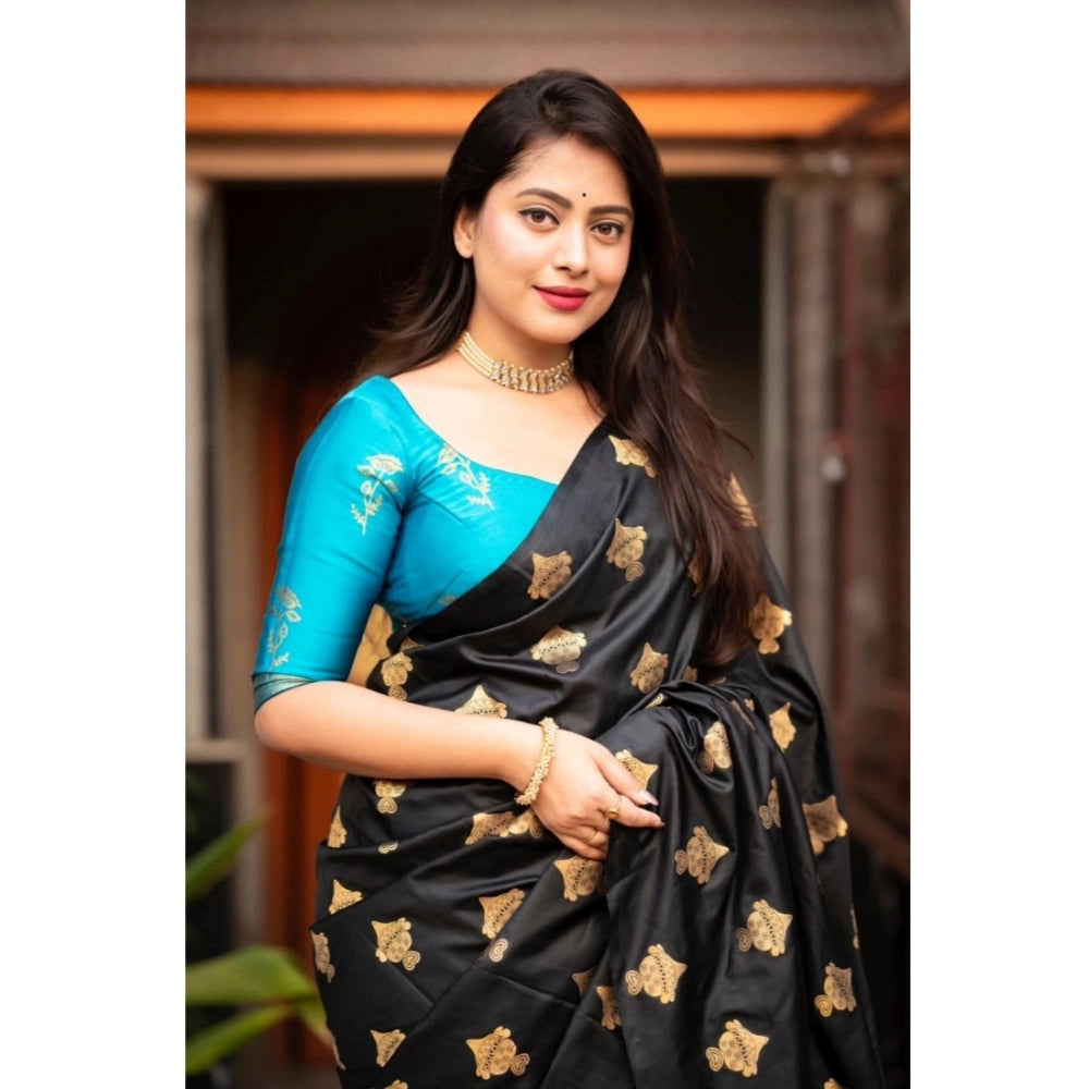 Women's Silk Printed Saree With Unstitched Blouse 5.5Mtr (Sky Blue) - VANSHELLE