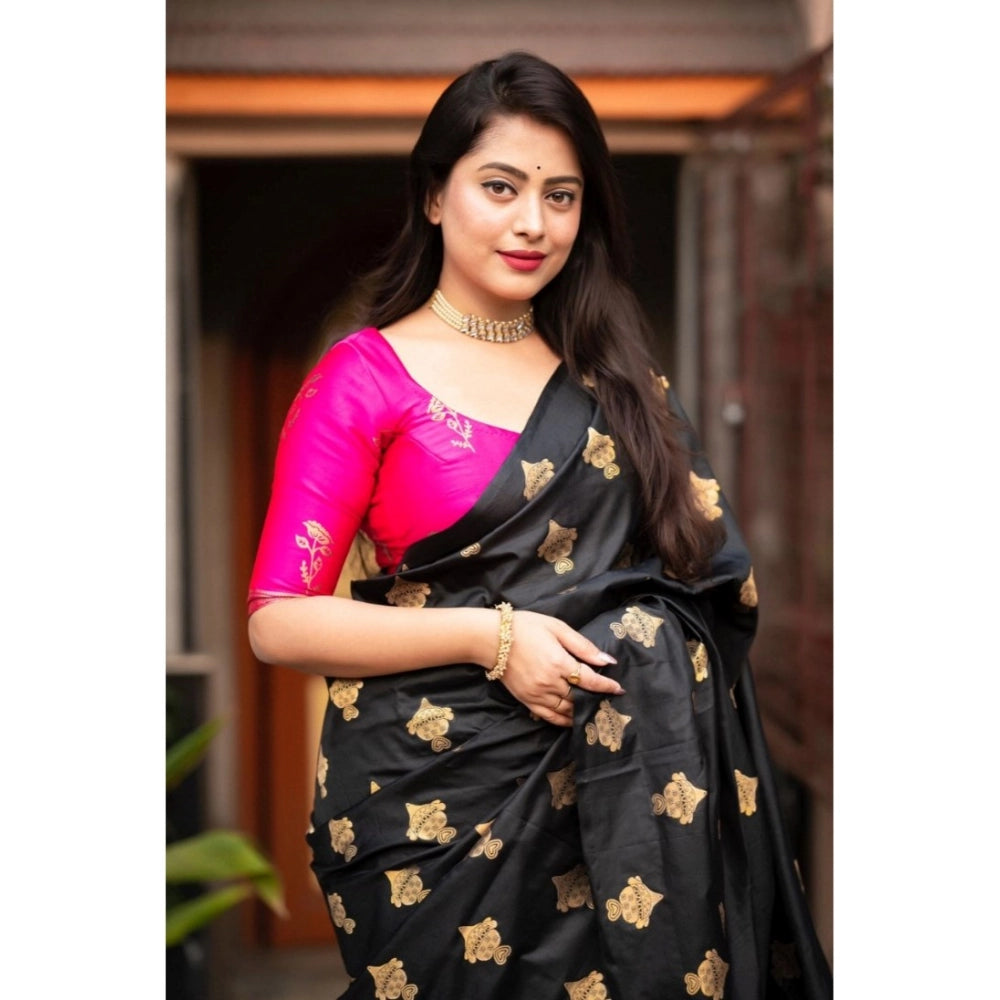 Women's Silk Printed Saree With Unstitched Blouse 5.5Mtr (Pink) - VANSHELLE