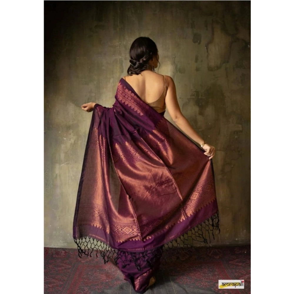 Women's Silk Printed Saree With Unstitched Blouse 5.5Mtr (Wine) - VANSHELLE