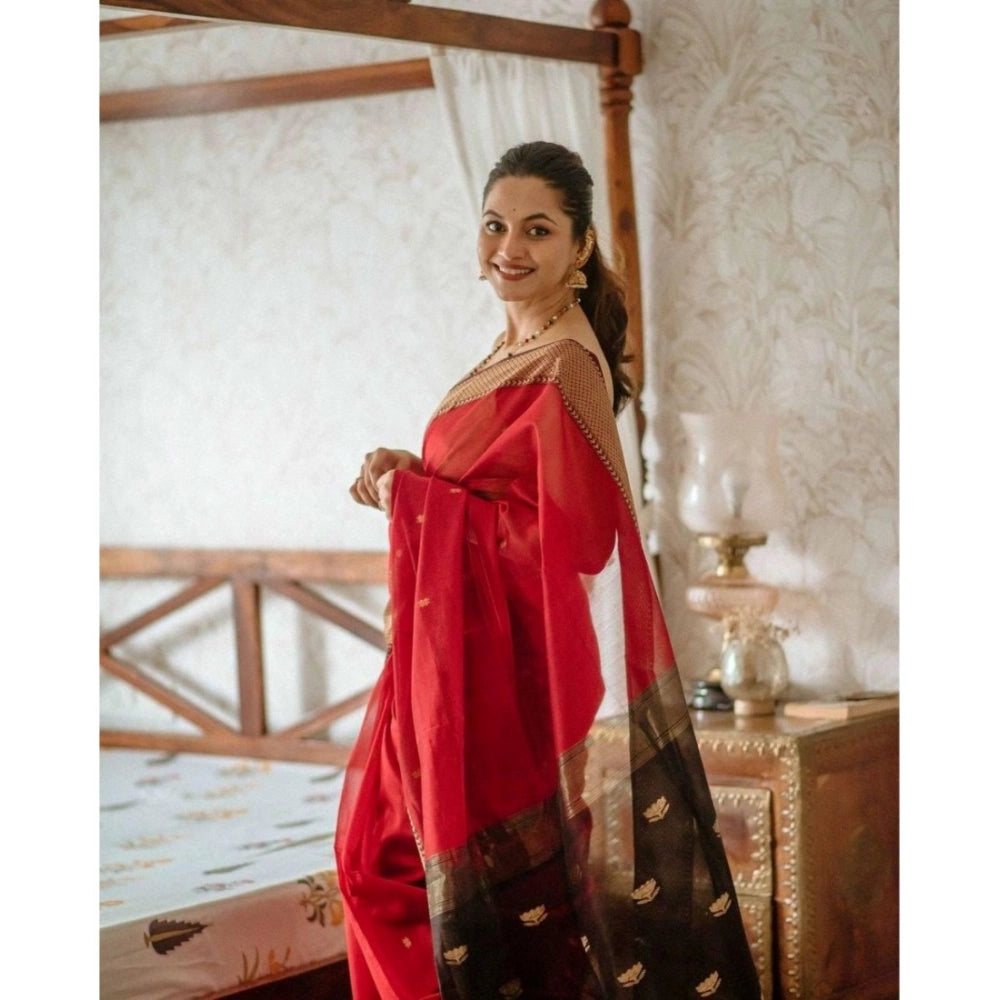 Women's Cotton Printed Saree With Unstitched Blouse 5.5Mtr (Red) - VANSHELLE