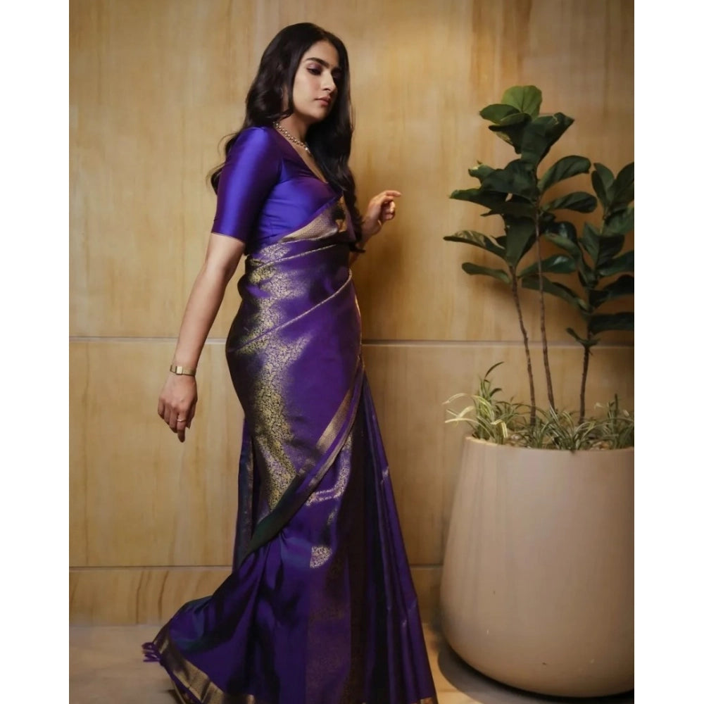 Women's Silk Printed Saree With Unstitched Blouse 5.5Mtr (Purple) - VANSHELLE