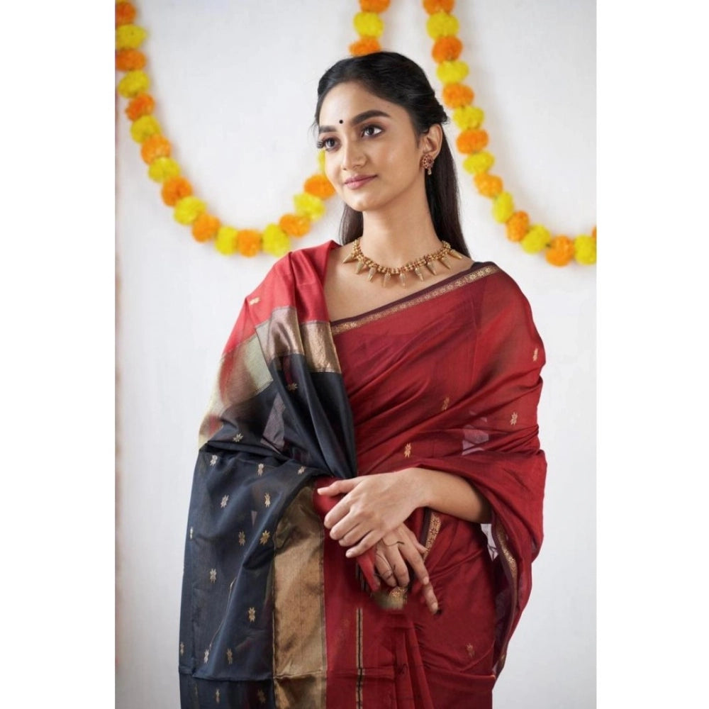 Women's Cotton Printed Saree With Unstitched Blouse 5.5Mtr (Red) - VANSHELLE