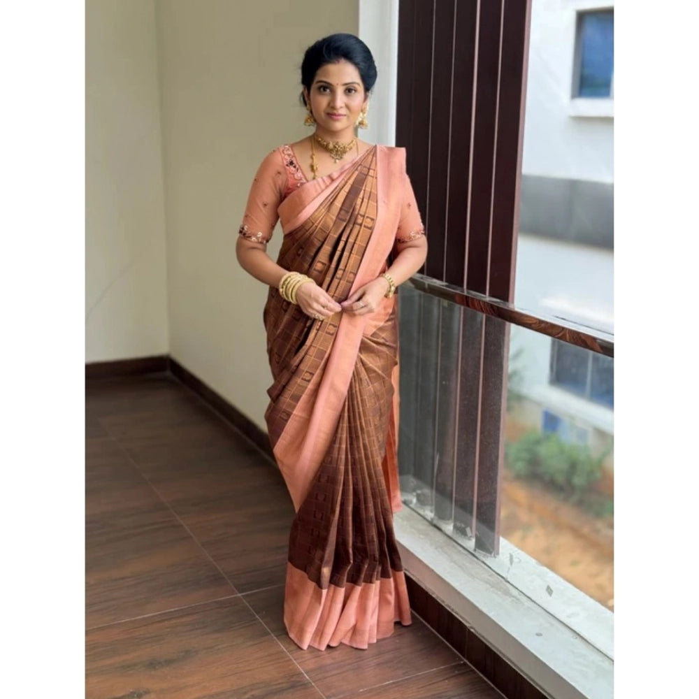 Women's Silk Printed Saree With Unstitched Blouse 5.5Mtr (Brown) - VANSHELLE
