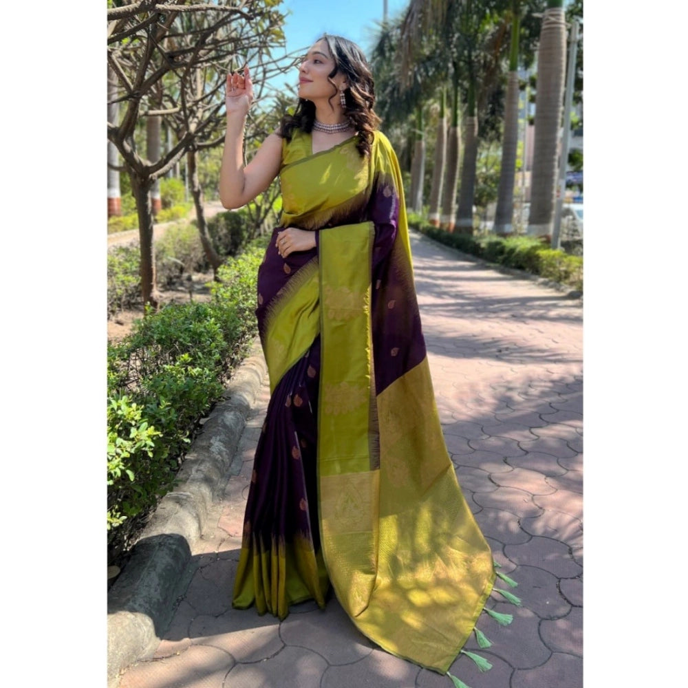 Women's Silk Printed Saree With Unstitched Blouse 5.5Mtr (Wine) - VANSHELLE