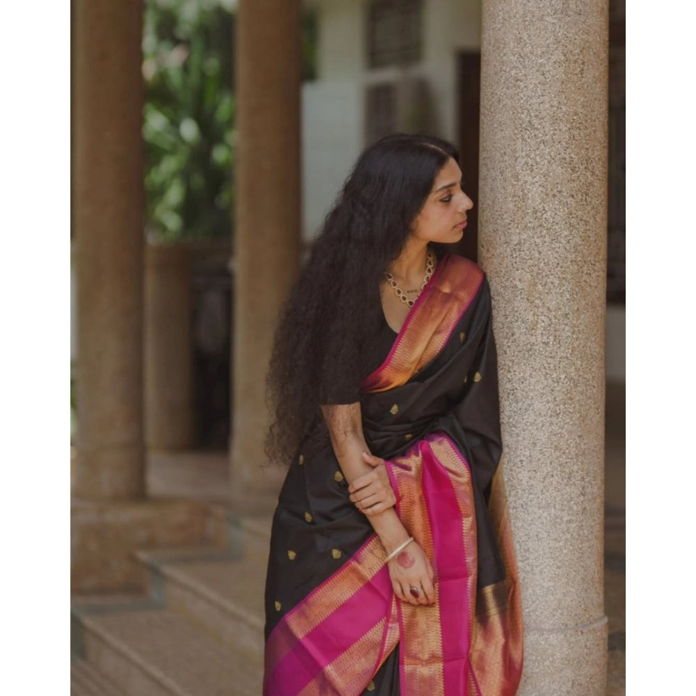 Women'S Silk Printed Saree With Unstitched Blouse 5.5Mtr (Blac