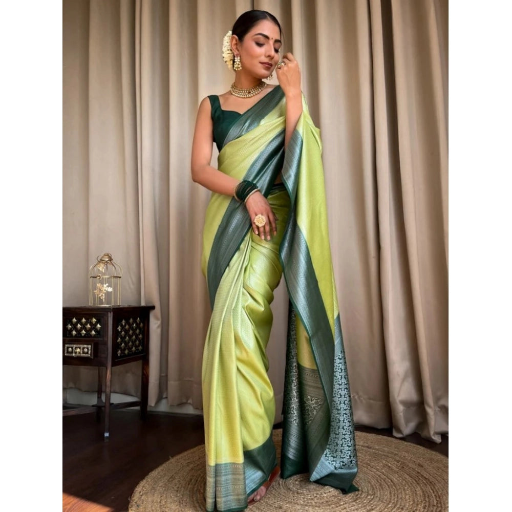 Women'S Silk Printed Saree With Unstitched Blouse 5.5Mtr (Sea