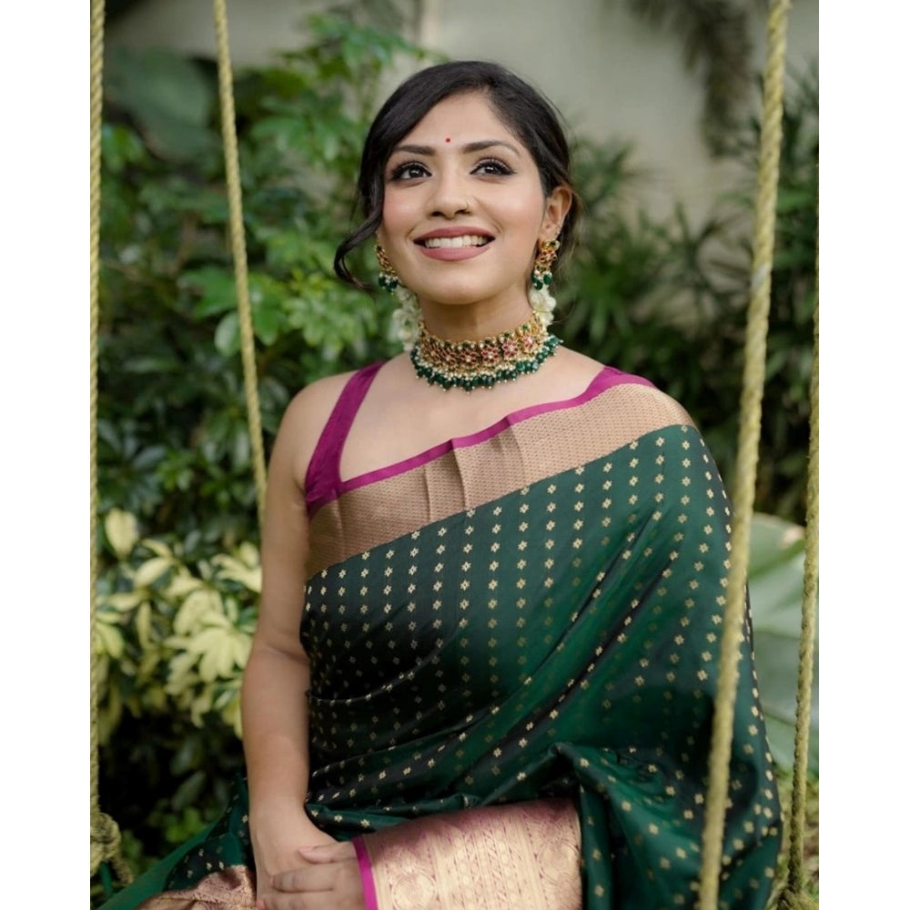 Women's Silk Printed Saree With Unstitched Blouse 5.5Mtr (Green) - VANSHELLE