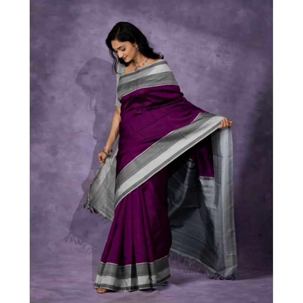 Women's Silk Printed Saree With Unstitched Blouse 5.5Mtr (Purple) - VANSHELLE