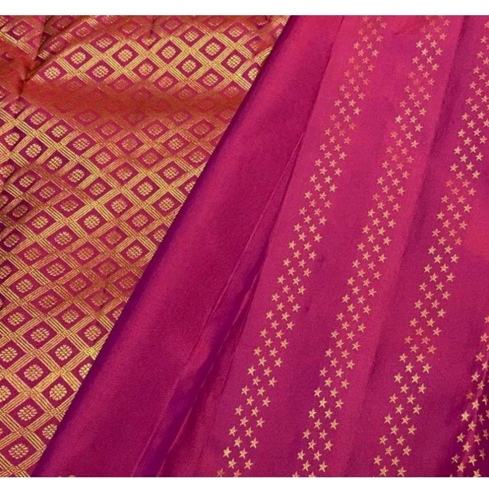 Women's Silk Printed Saree With Unstitched Blouse 5.5Mtr (Rani Pink) - VANSHELLE