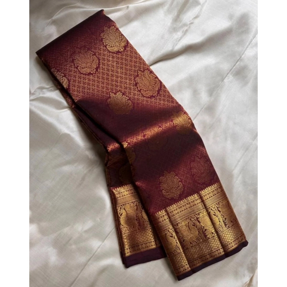 Women's Silk Printed Saree With Unstitched Blouse 5.5Mtr (Maroon) - VANSHELLE