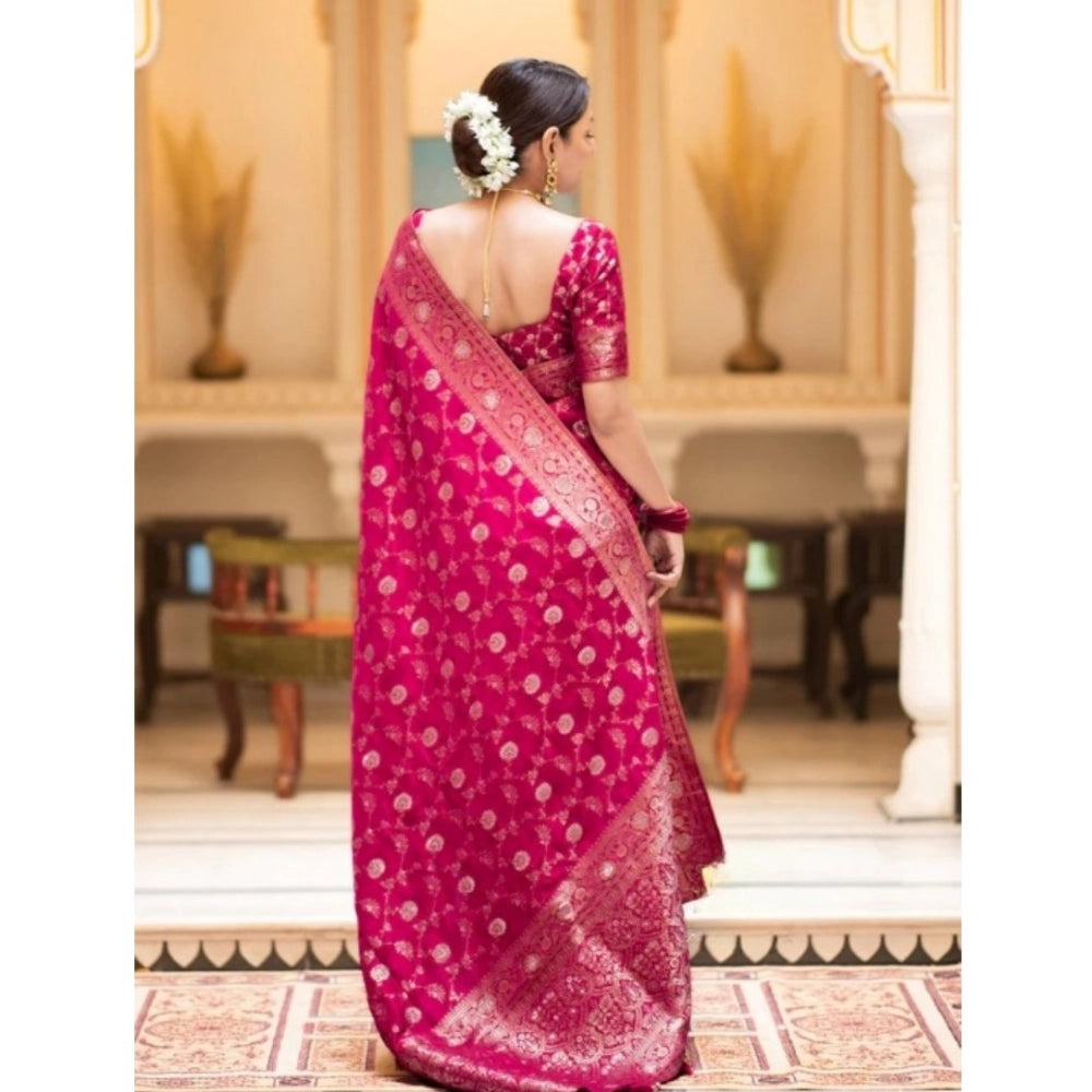 Women's Silk Printed Saree With Unstitched Blouse 5.5Mtr (Rani Pink) - VANSHELLE