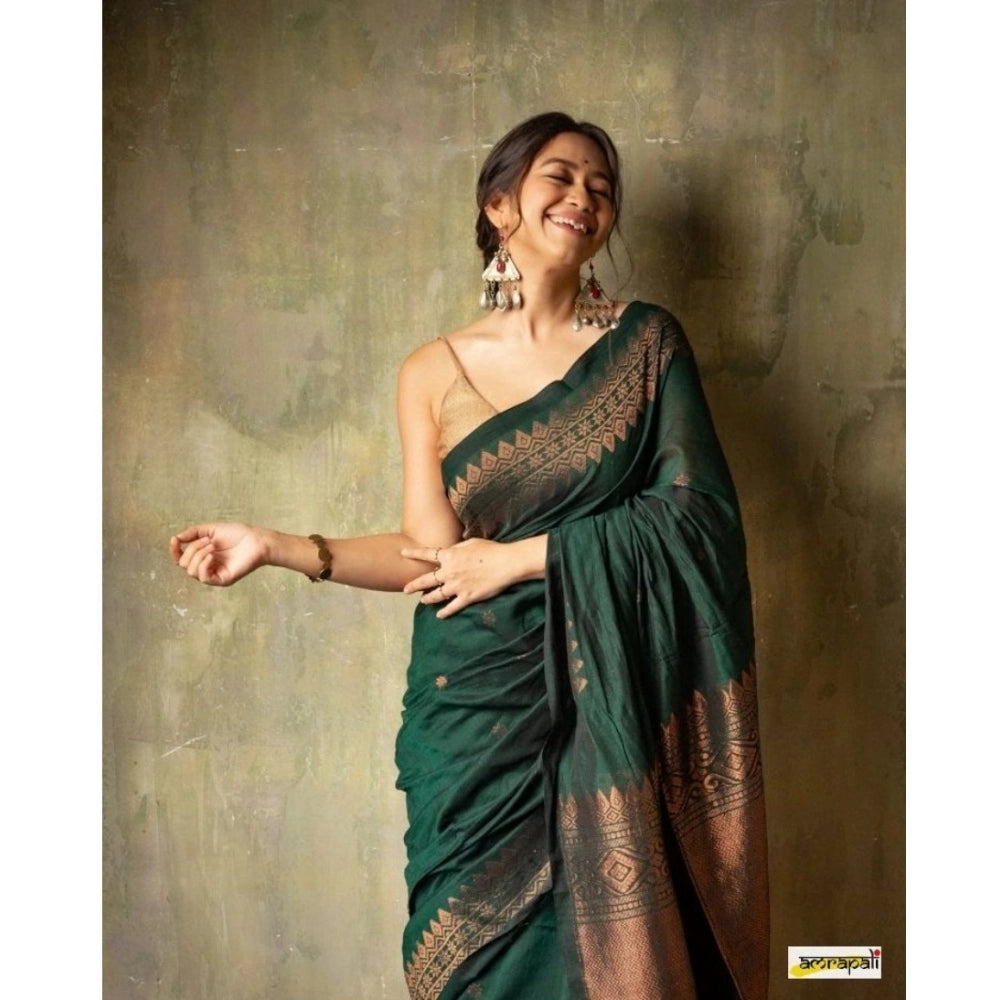Women's Silk Printed Saree With Unstitched Blouse 5.5Mtr (Green) - VANSHELLE