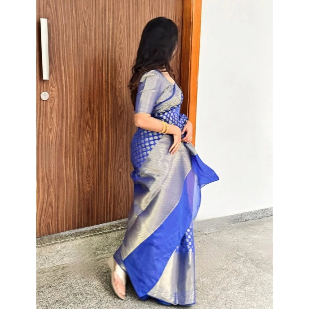 Women's Silk Printed Saree With Unstitched Blouse 5.5Mtr (Royal Blue) - VANSHELLE