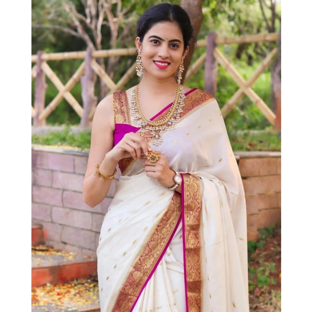 Women'S Silk Printed Saree With Unstitched Blouse 5.5Mtr (Whit
