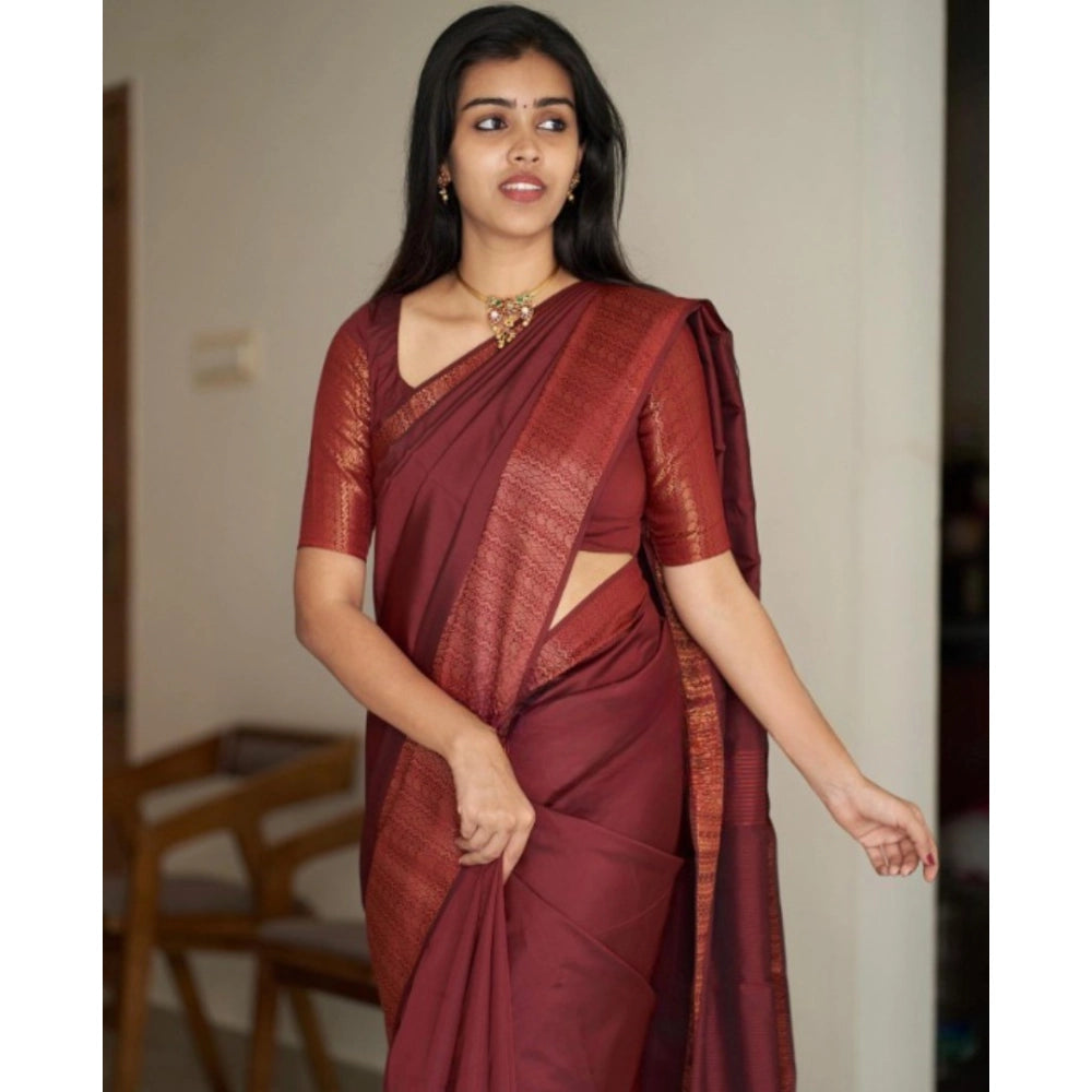 Women's Silk Printed Saree With Unstitched Blouse 5.5Mtr (Maroon) - VANSHELLE