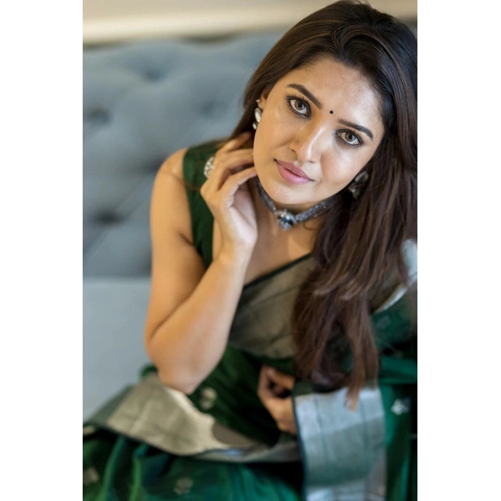 Women's Cotton Printed Saree With Unstitched Blouse 5.5Mtr (Green) - VANSHELLE