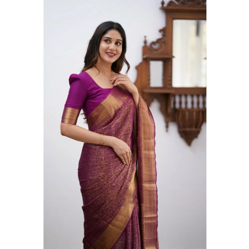 Women's Silk Printed Saree With Unstitched Blouse 5.5Mtr (Wine) - VANSHELLE