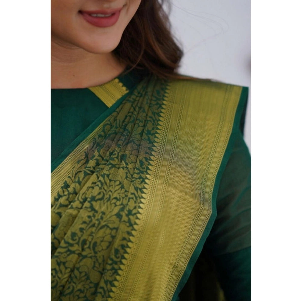 Women's Silk Printed Saree With Unstitched Blouse 5.5Mtr (Green) - VANSHELLE