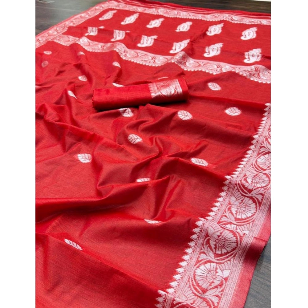 Women's Cotton Printed Saree With Unstitched Blouse 5.5Mtr (Red) - VANSHELLE